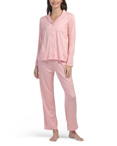 2pc Notch Collar Long Sleeve Pajama Top And Pants Set | TJ Maxx