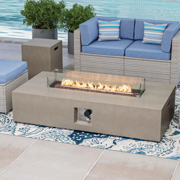 COSIEST 56'' Outdoor Propane Rectangle Fire Pit with Tank,Wind Glass - Bed Bath & Beyond - 314837... | Bed Bath & Beyond