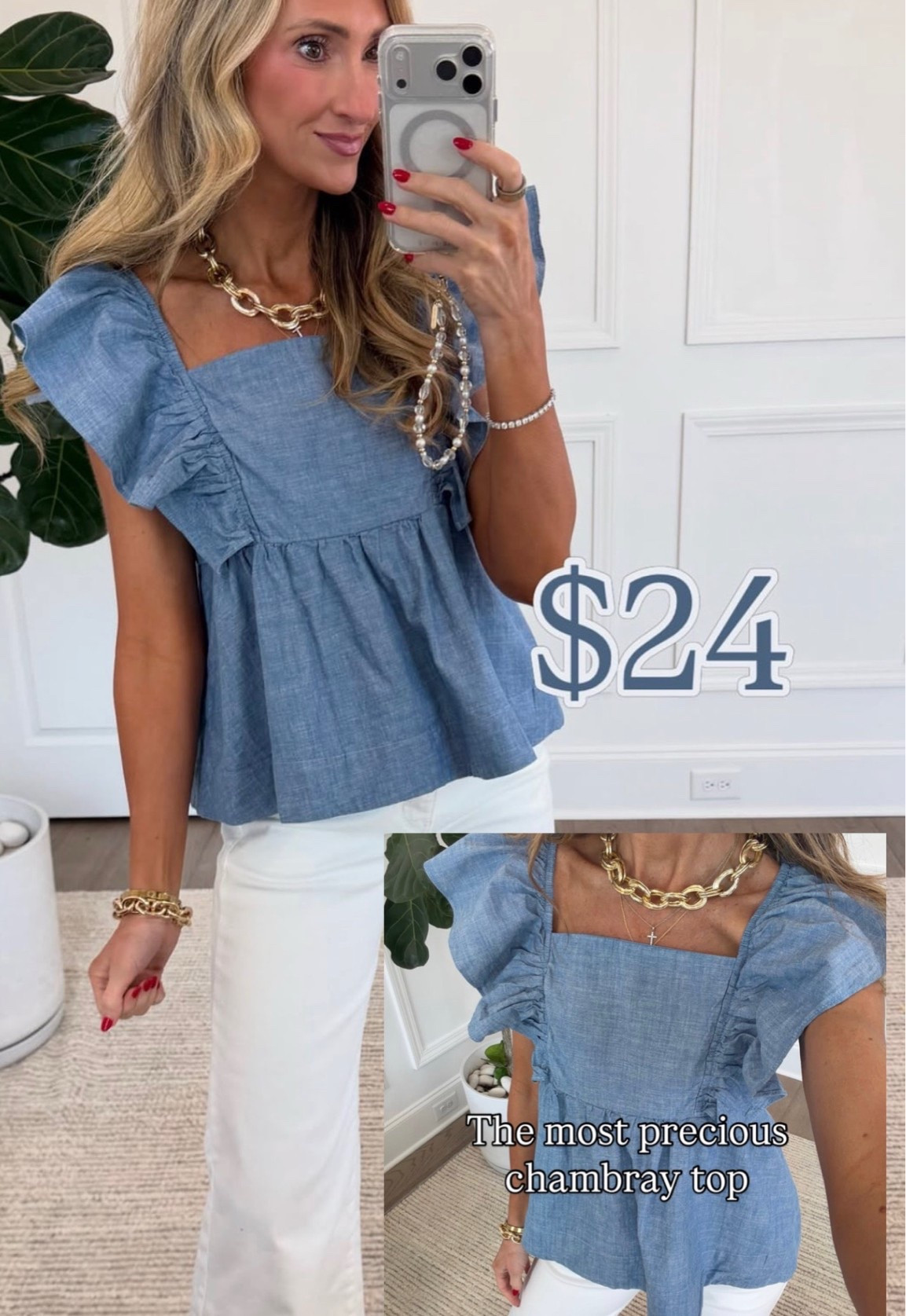 The most precious chambray top!

#LTKootd #LTKgrwm #LTKSaleAlert