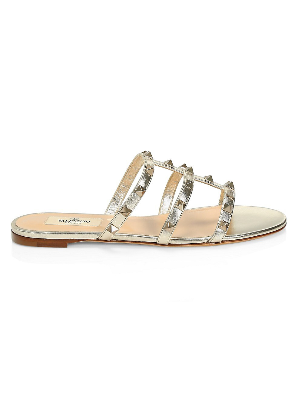 Rockstud Metallic Leather Slides | Saks Fifth Avenue
