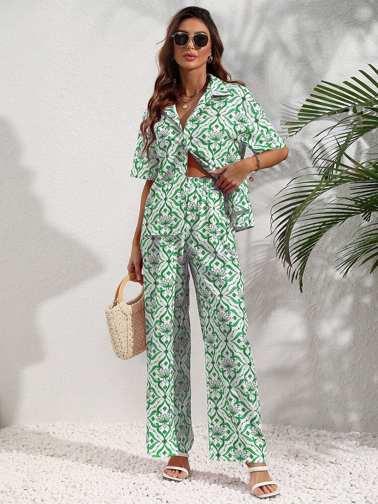 SHEIN VCAY Allover Floral Print Shirt & Wide Leg Pants
       
              
              $21.4... | SHEIN