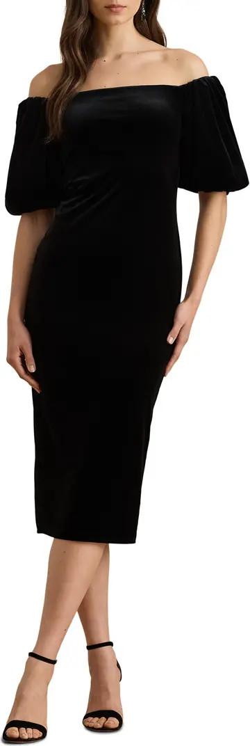 Lauren Ralph Lauren Faraine Off the Shoulder Velvet Midi Dress | Nordstrom | Nordstrom