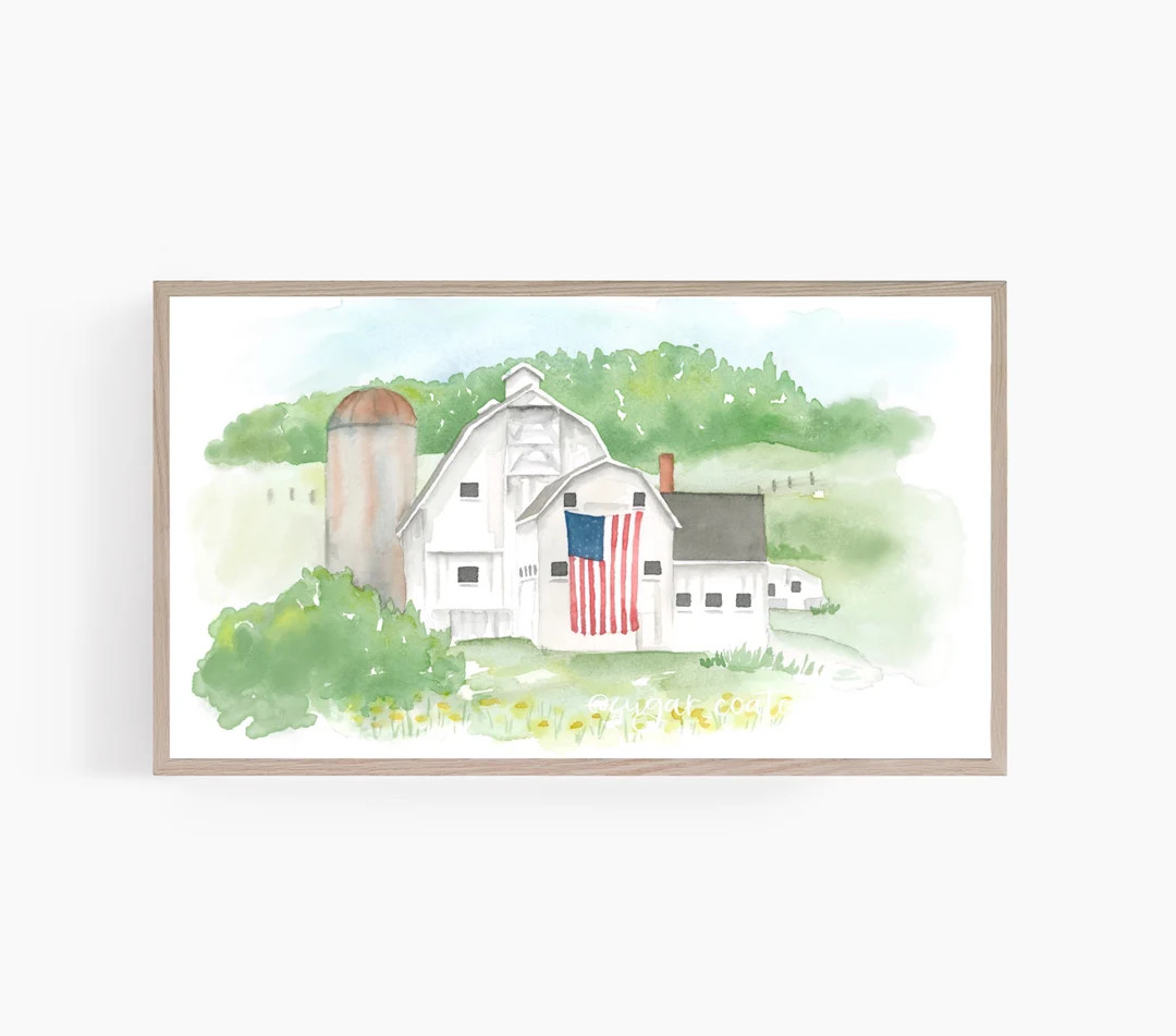 Samsung TV art, instant download, Samsung frame, watercolor, USA patriotic barn, Fourth of July a... | Etsy (US)