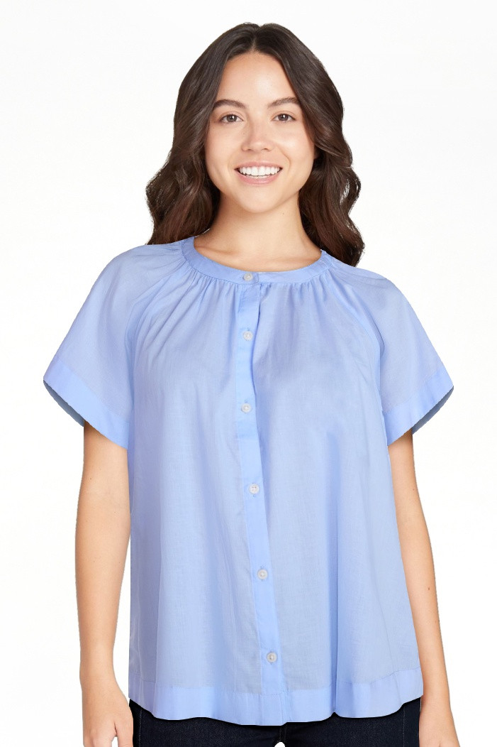 Time and Tru Women's Cotton Button Up Blouse with Short Sleeves, Sizes XS-XXXL | Walmart (US)