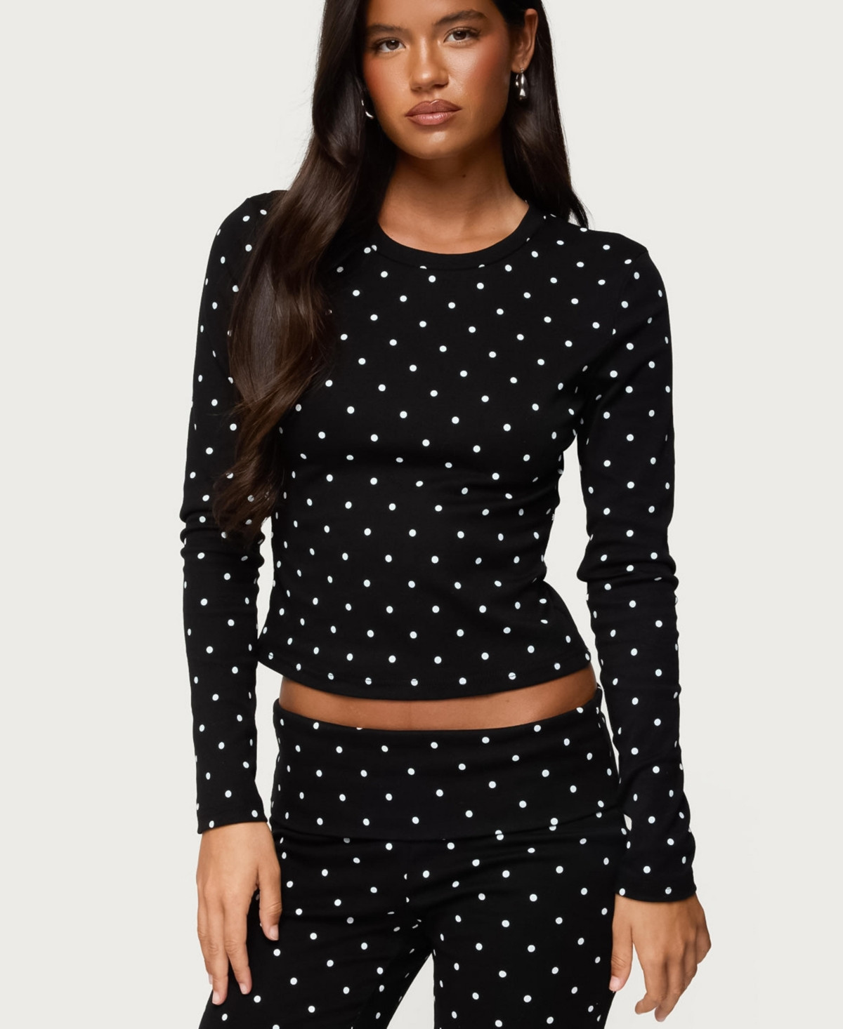 Edikted Women's Daliya Polka Dot Long Sleeve Top - Black | Macy's