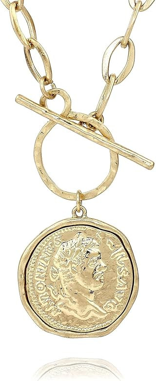 POMINA Chunky Coin Fashion Gold Necklace Trendy Statement Toggle Necklaces Women Antique Gold Coi... | Amazon (US)
