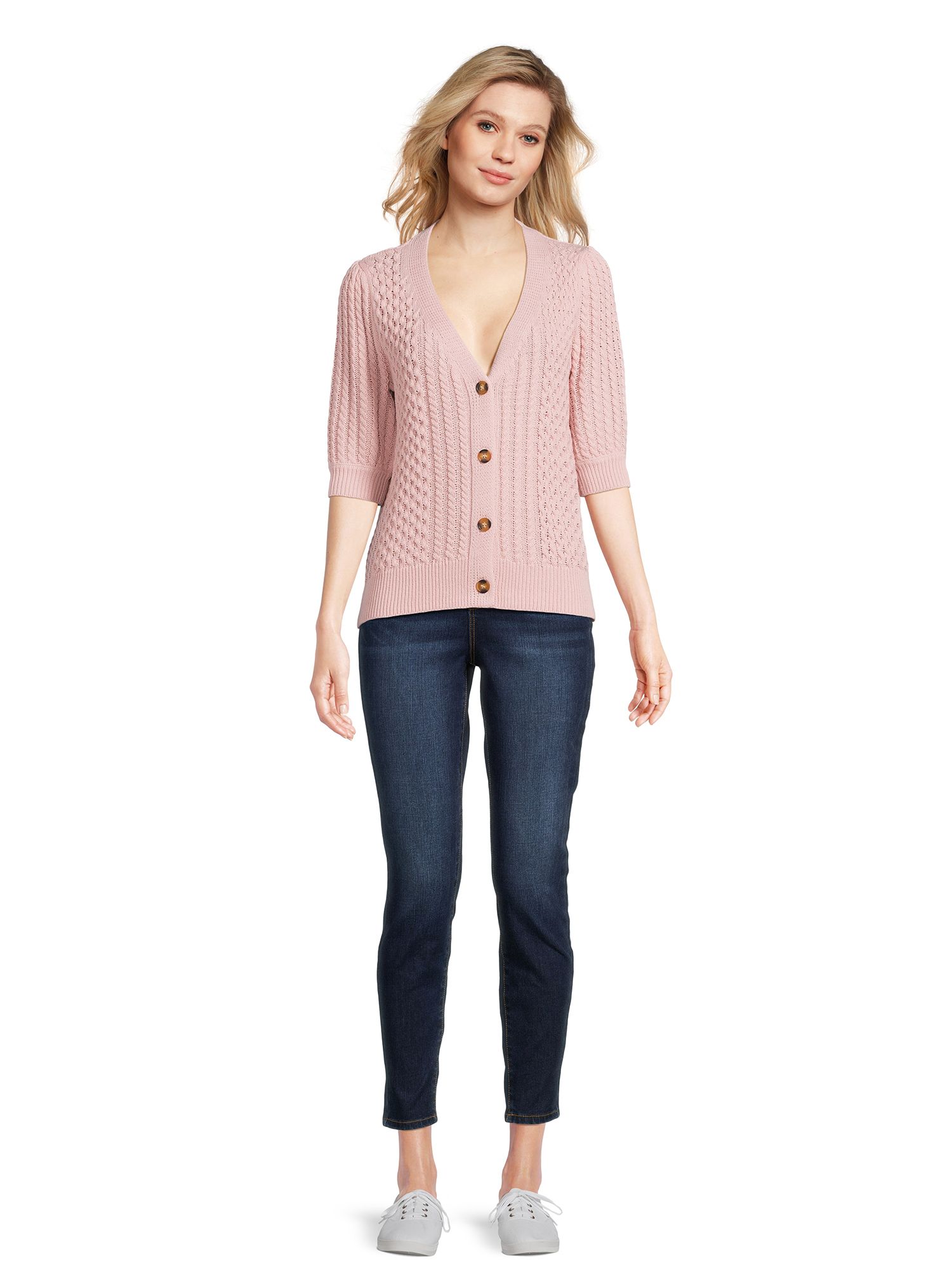 Time and Tru Women's Boyfriend Cardigan Sweater with Elbow Sleeves, Midweight, Sizes XS-XXXL | Walmart (US)