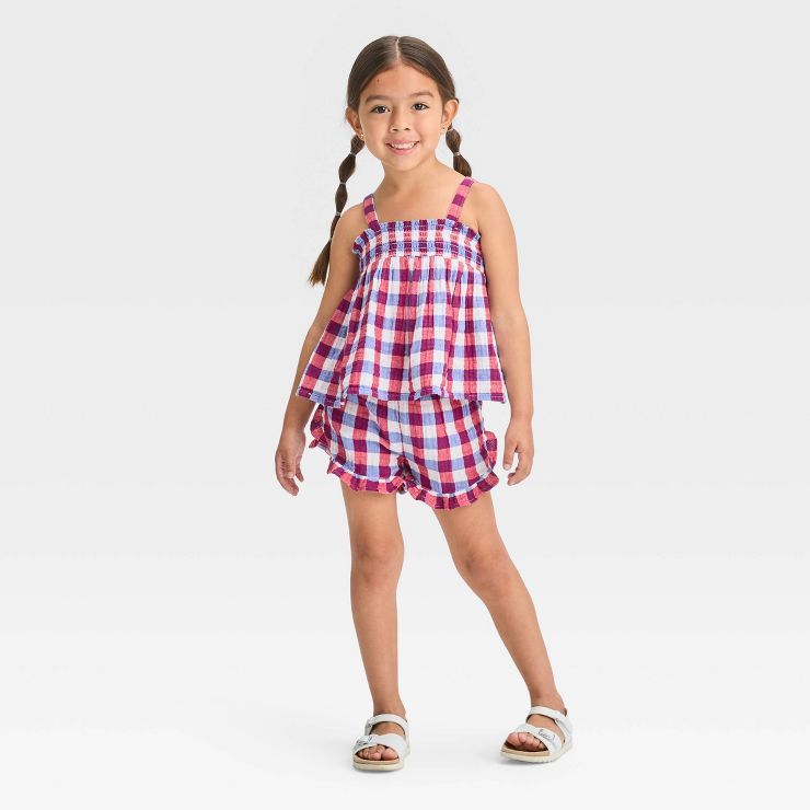 Toddler Girls' Smocked Tank Top & Plaid Shorts Set - Cat & Jack™ Red | Target