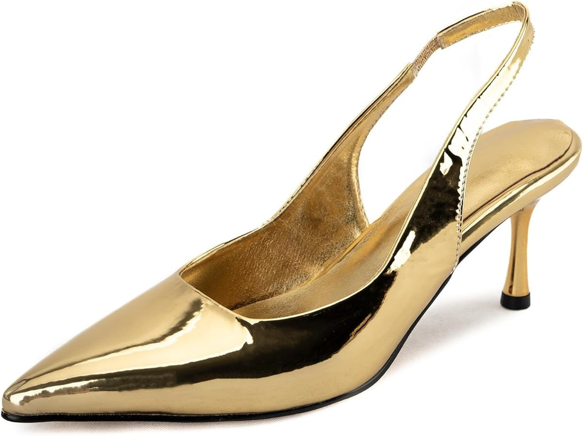 DREAMCIA Women's Pumps,Slingback Heels,Pointed Toe Sling Back Kitten Heels Women,Metallic Slingba... | Amazon (US)