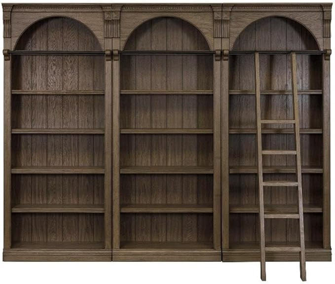 Traditional 8' Tall Wood Bookcase Wall With Ladder Office Bookcase Brown | Amazon (US)