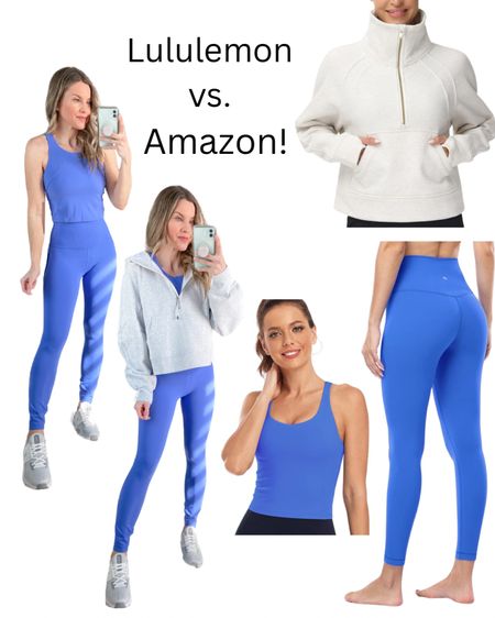 Amazon Lulu dupes!!
On the left: Lululemon (in a color from last year, no longer available).
On the right: Amazon leggings, workout top, and half-zip hooded pullover.
I have the HeyNuts leggings in other colors, and they are great. 👍🏻 👍🏻
I also have this Gym People pullover and LOVE it!!! 👍🏻👍🏻

#LTKfitness #LTKfindsunder50