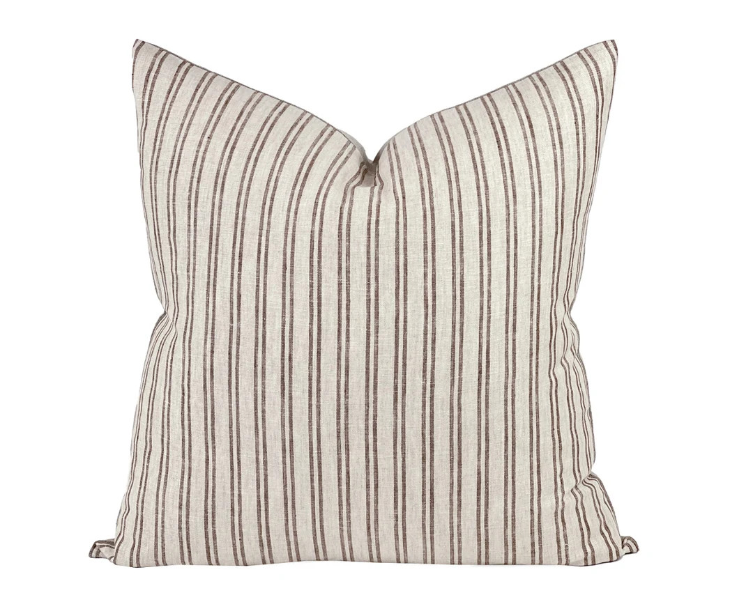 BRIER Beige and Brown Stripe Linen Pillow Cover, Neutral Pillow, Farmhouse Pillow, Brown Stripe P... | Etsy (US)