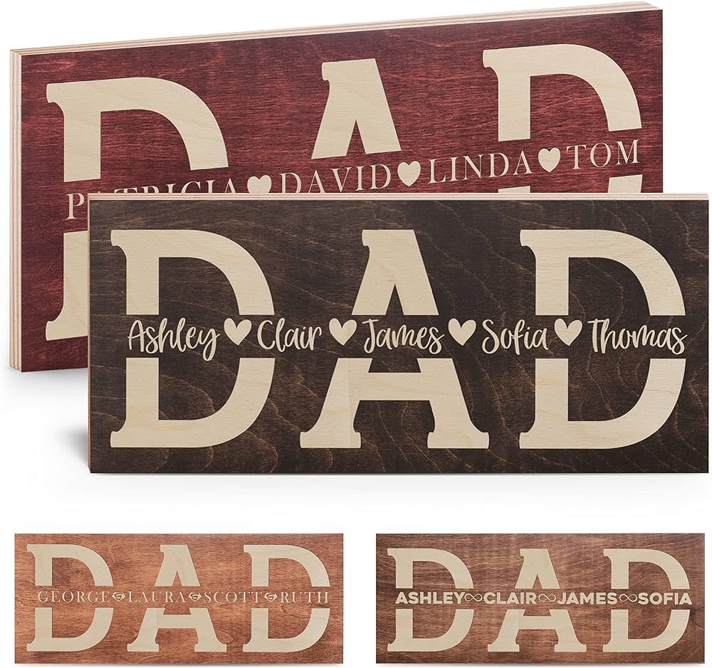 Fathers Day Gifts Personalized, Dad Sign with Kids Names - 2 Size - 4 Wood Colors - 5 Fonts - 7 I... | Amazon (US)