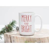 Merry and Bright, Christmas Mug, Rae Dunn Inspired, Farmhouse Style Mug, Farmhouse Mug, Merry Christmas, Custom Coffee Mug, Dunn Inspired | Etsy (US)