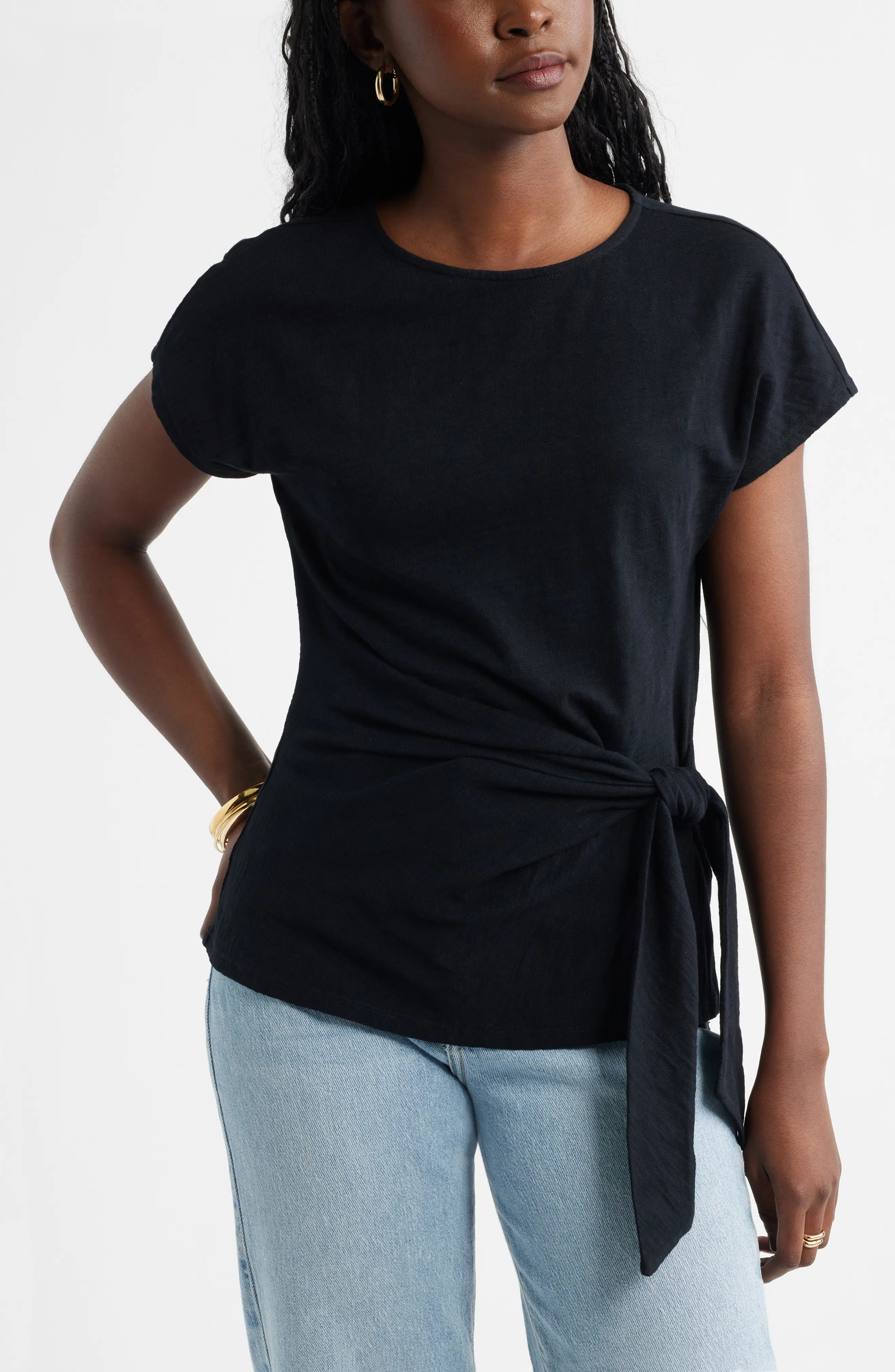 Caslon\u00ae Drop Shoulder Tie Front Top (Women) | Nordstrom | Nordstrom