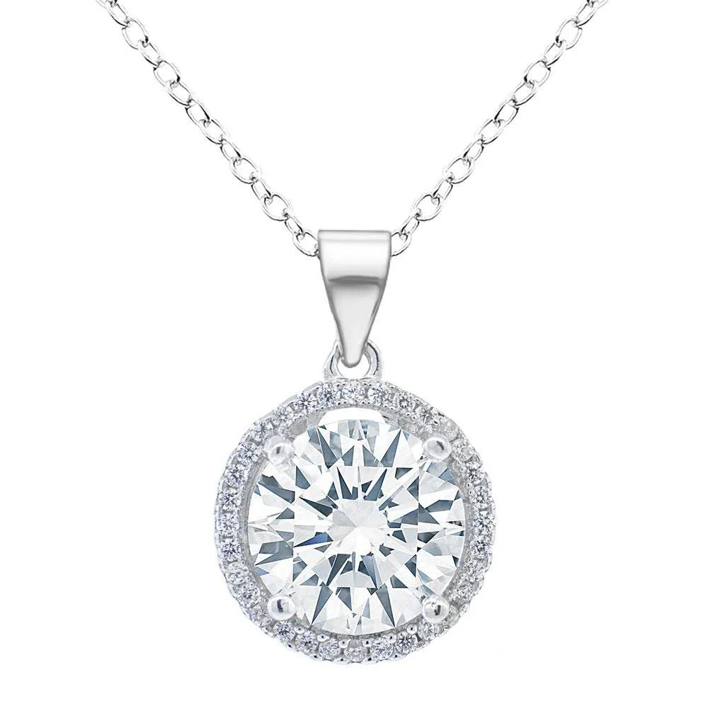 Cate & Chloe Sophia 18k White Gold Plated Circle Halo Pendant Necklace - Silver Halo Necklace w/S... | Walmart (US)