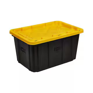 27 Gal. Tough Storage Tote in Black and Yellow | The Home Depot