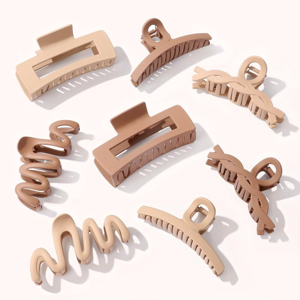 Matte Non-Slip Large Hair Clips for Women 8PCS (4 Beige+4 Khaki), Durable Claw Clips for Women/Gi... | Amazon (US)
