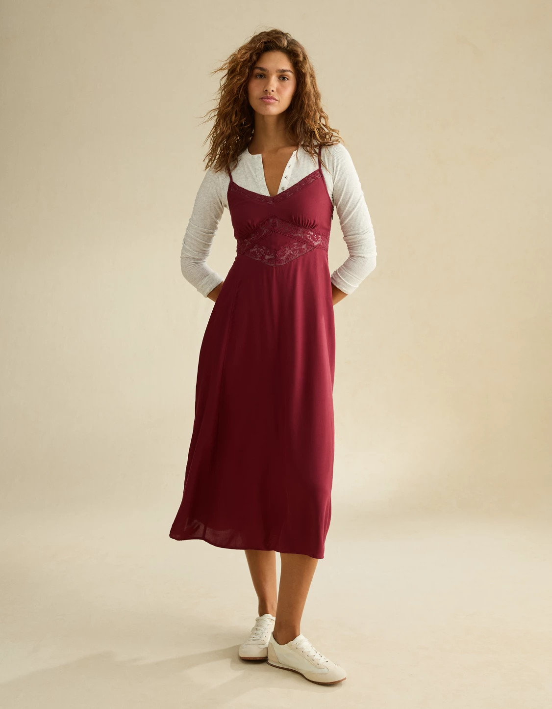 New AE V-Neck Slip Midi Dress | American Eagle Outfitters (US & CA)