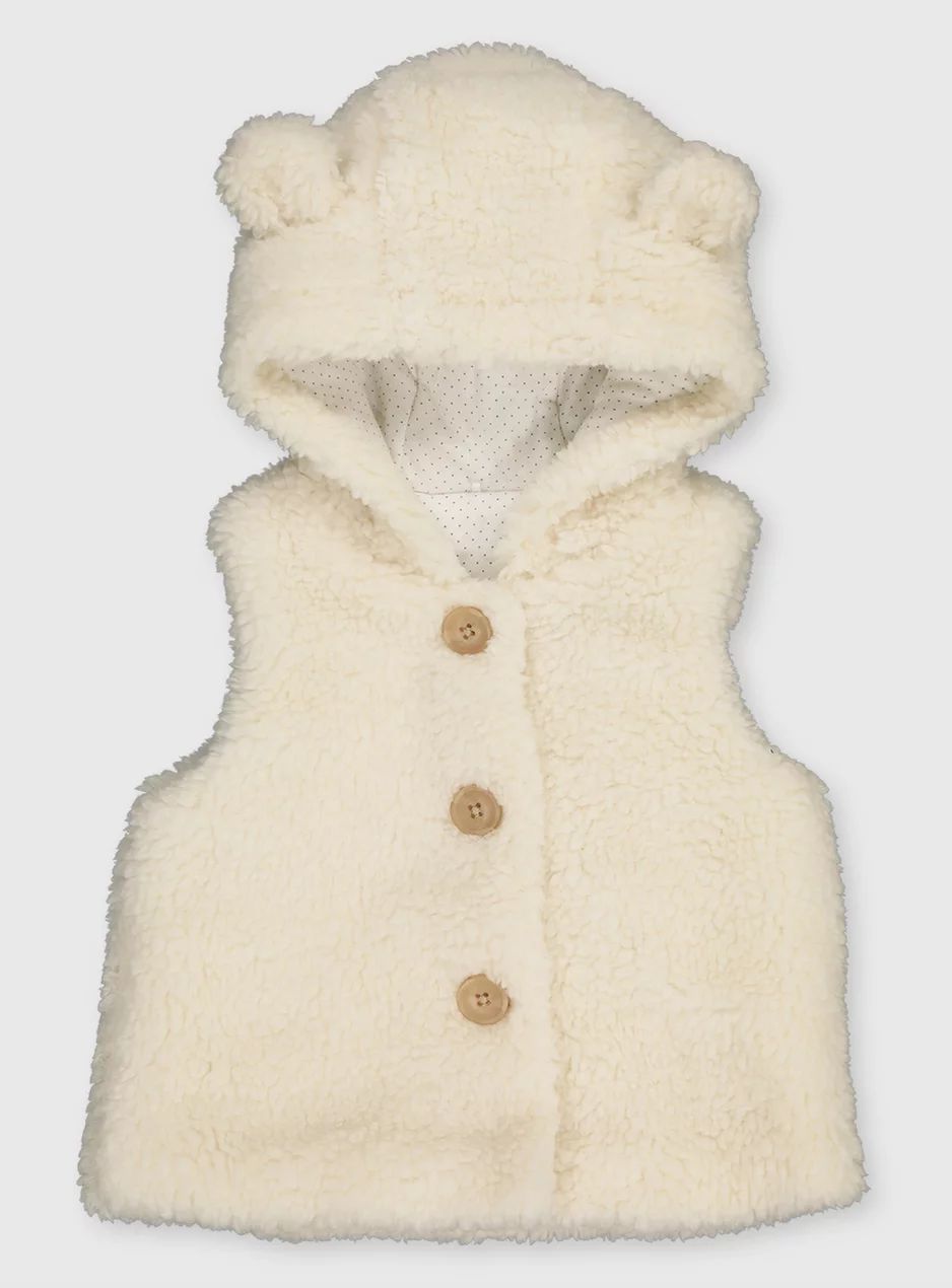 Cream Bear Borg Gilet (0-3 Years) | Tu Clothing