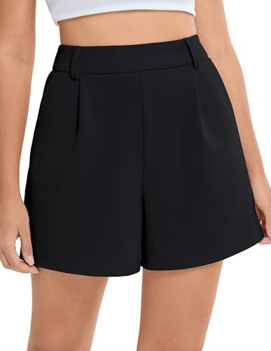 Belle Poque Womens Shorts Dressy Casual High Waist Wide Leg Tailored Shorts Summer Work Trouser Shorts with Pockets Black XL | Amazon (US)