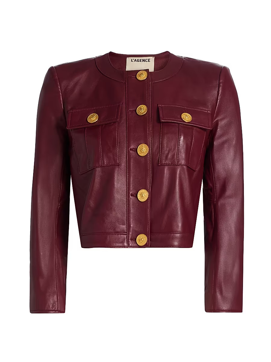 Women's Deidra Collarless Leather Crop Jacket - Black Cherry - Size 00 | Saks Fifth Avenue