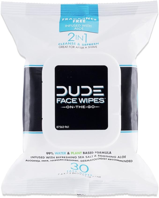 DUDE Wipes - 30 Unscented Face & Body Wipes with Sea Salt & Aloe - Alcohol Free Hypoallergenic Cl... | Amazon (US)