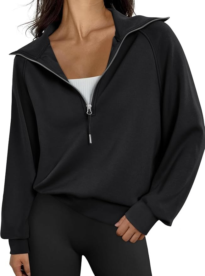 Trendy Queen Womens Oversized Quarter Zip Up Sweatshirts Cropped Pullover | Amazon (US)
