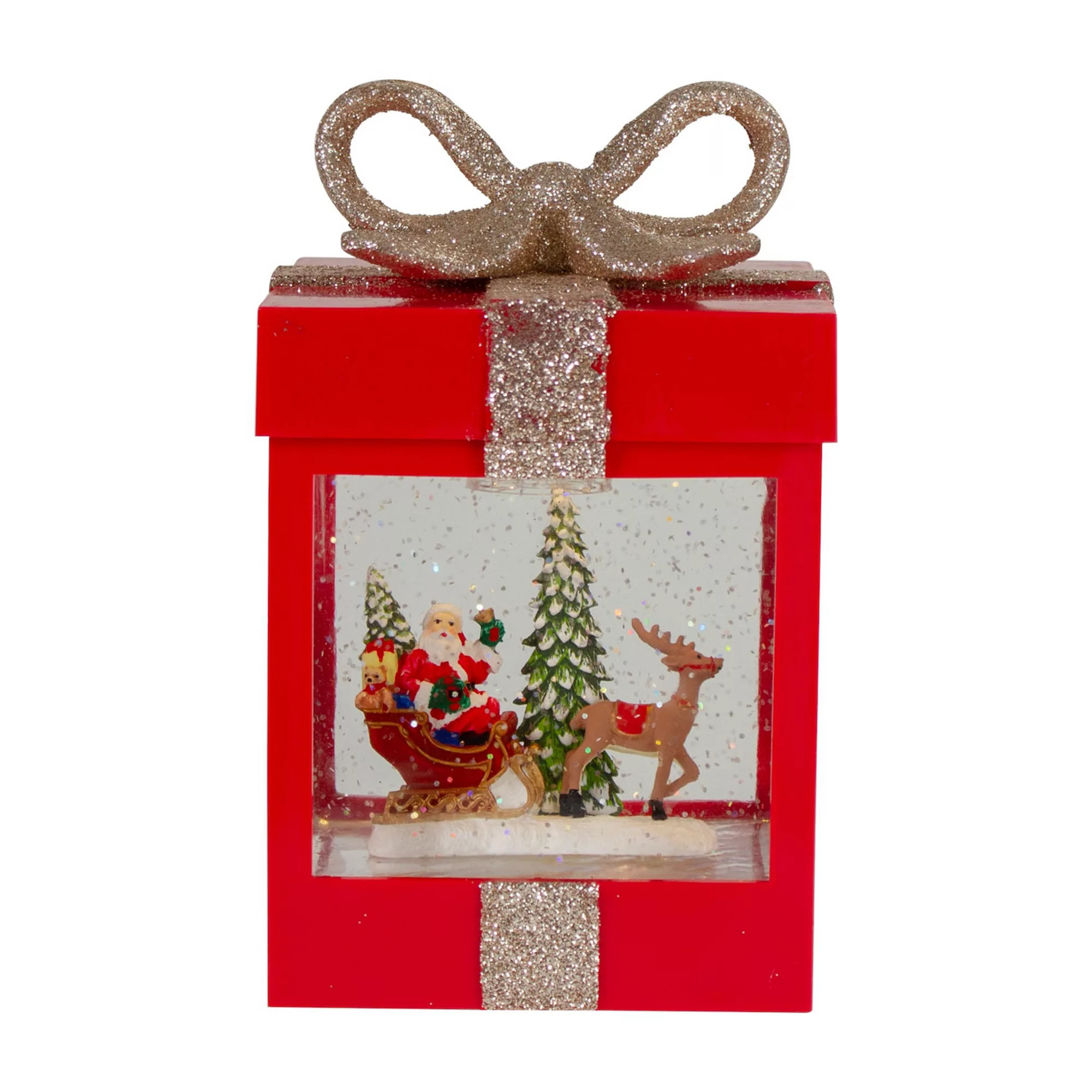 Northlight 7-in. Lighted Gift Box Christmas Snow Globe with Santa & Reindeer Table Decor | Kohl's