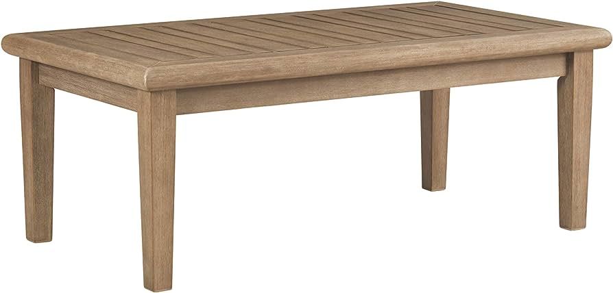 Signature Design by Ashley Gerianne Outdoor Rectangular Eucalyptus Wood Slat Top Coffee Table, Be... | Amazon (US)