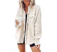 Yanekop Womens Waffle Knit Shacket Boyfriend Shirt Jacket Button Down Blouse Loose Fit Long Sleev... | Amazon (US)