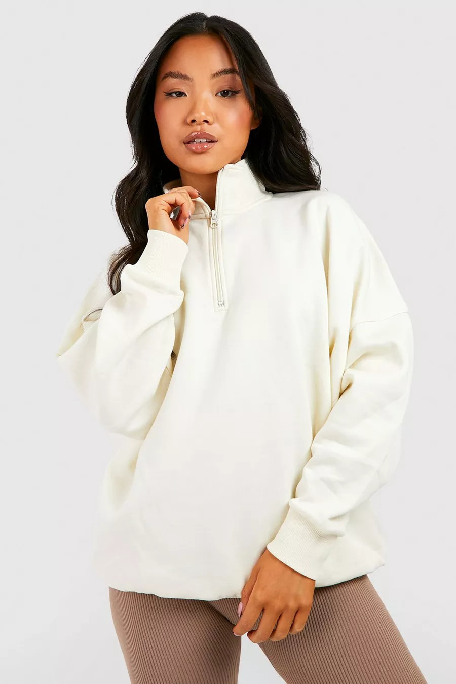 Petite Half Zip Oversized Sweater | Boohoo.com (US & CA)