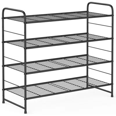4 Tier Shoe Rack,Stackable And Adjustable Multi-Function Wire Grid Shoe Organizer Storage,Black | Wayfair North America