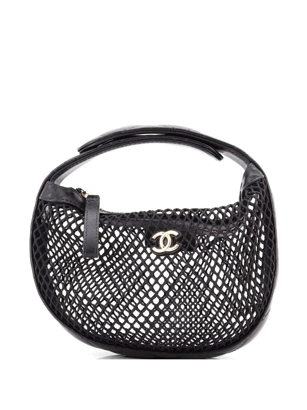 CHANEL Pre-Owned CC Pouch Bag Mesh with Quilted Leather hobo bag - Black | Farfetch Global