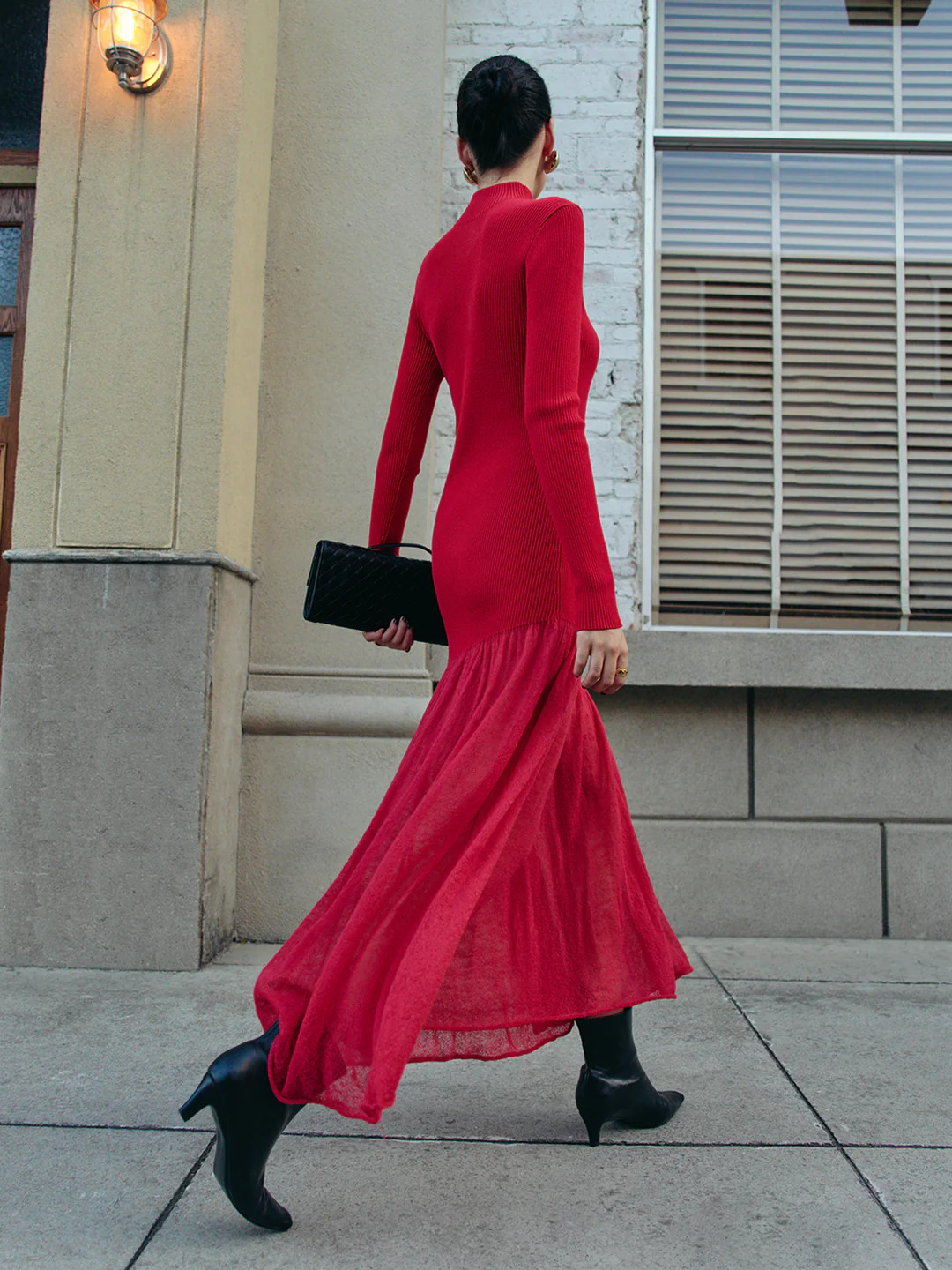 Mock Neck  Pleated Panel Sweater Dress | Commense