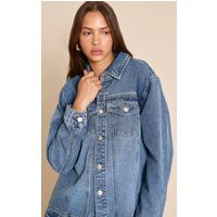Dark Blue Oversized Denim Shirt | PrettyLittleThing US