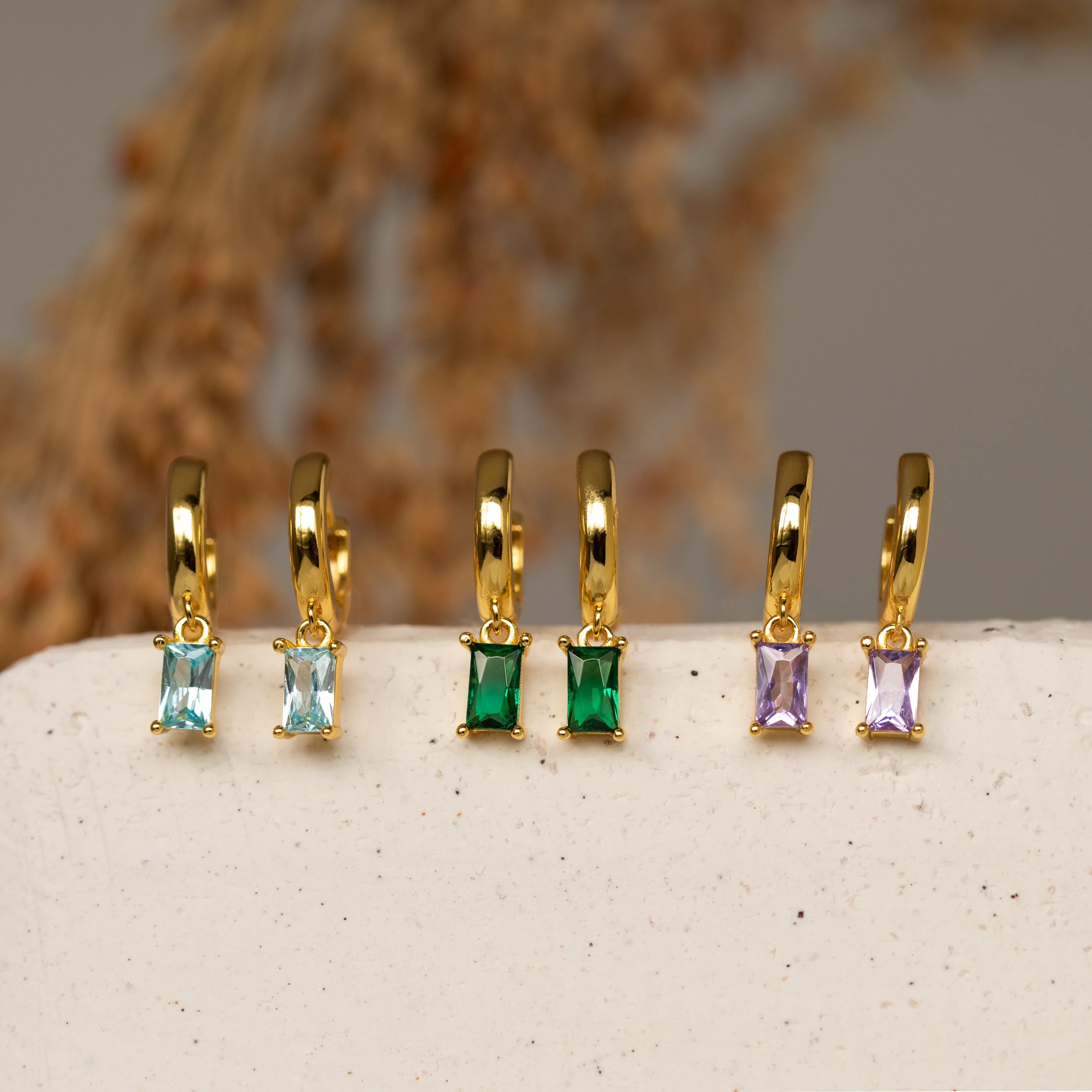 Baguette Birthstone Huggie Hoop Earrings | Grad Gift | Caitlyn Minimalist | Caitlyn Minimalist