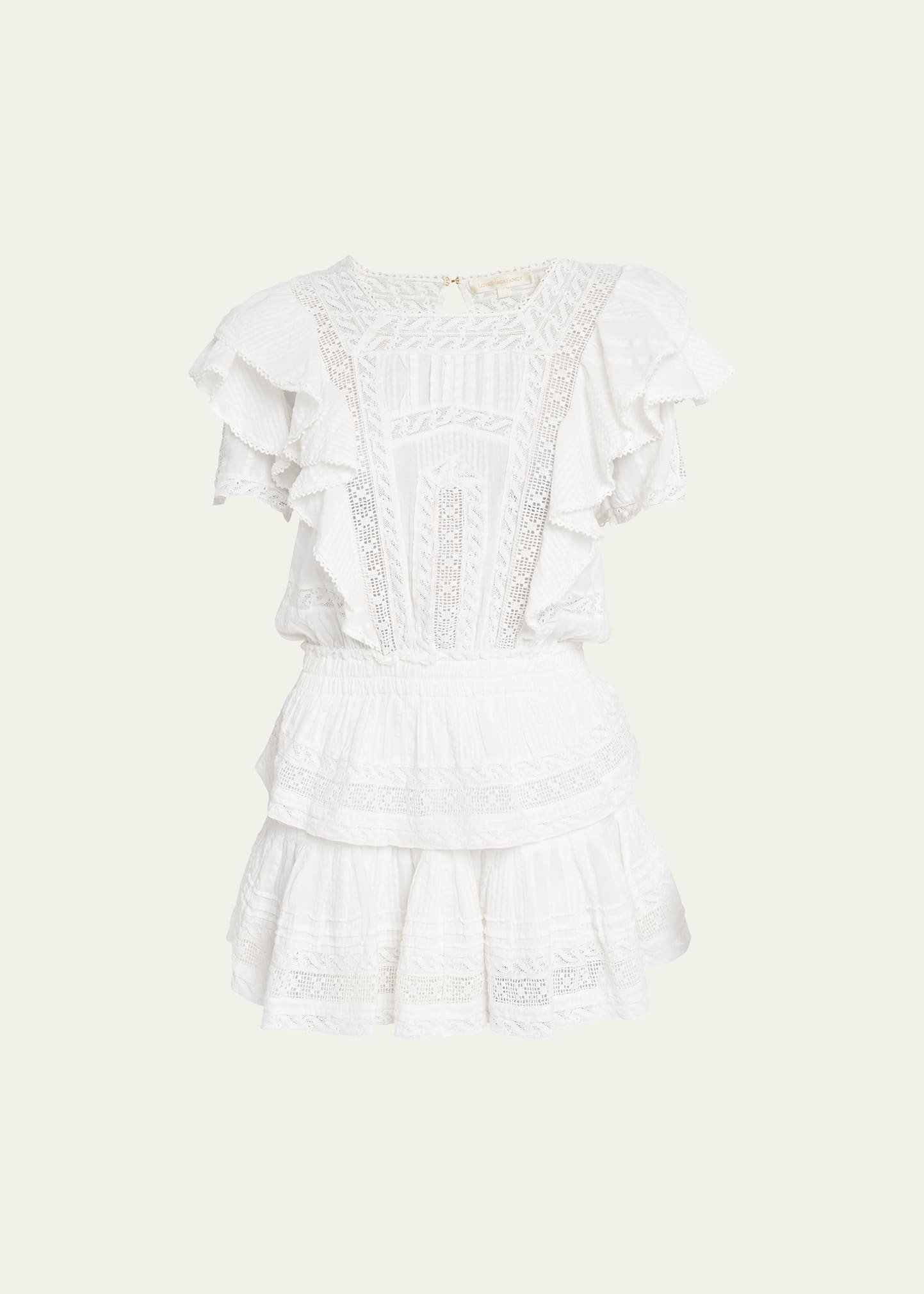 LoveShackFancy Stella Ruffled Frill Mini Lace Dress | Bergdorf Goodman