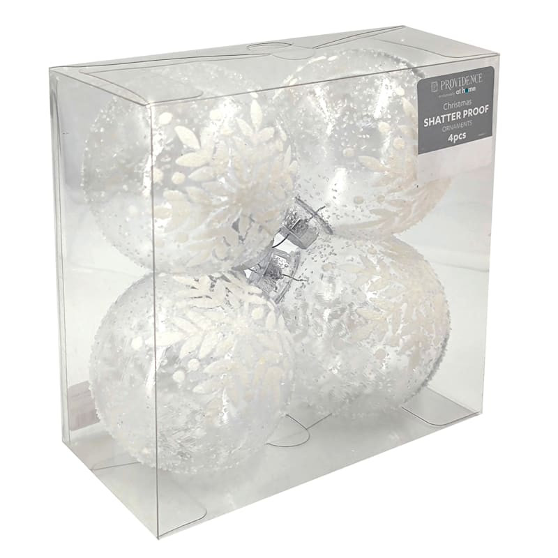 4-Count Clear & White Glittered Snowflake Shatterproof Ornaments | At Home