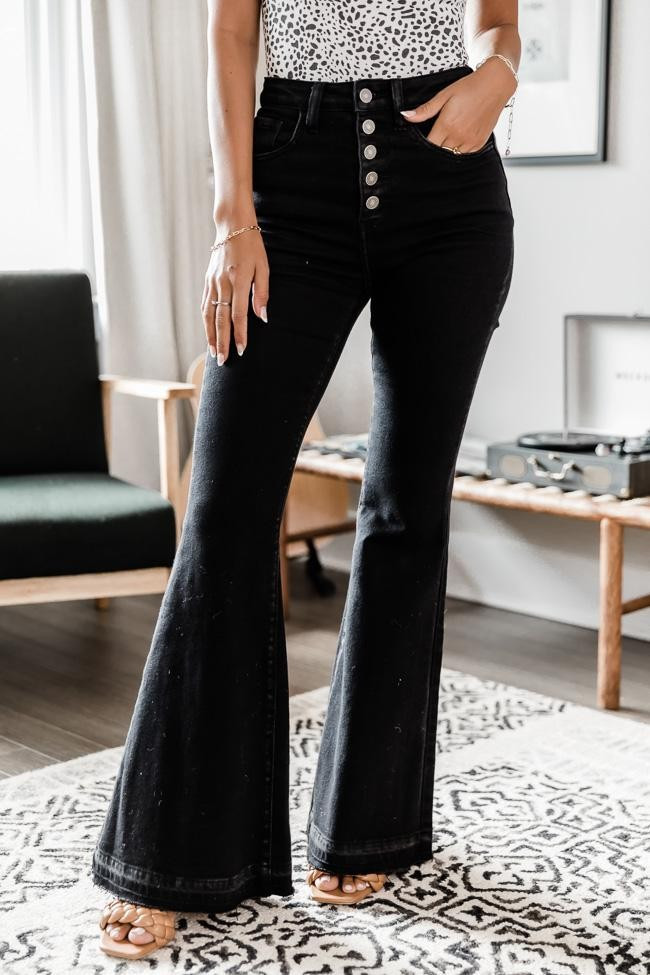 Camille Black Frayed Hem Flare Jeans | The Pink Lily Boutique