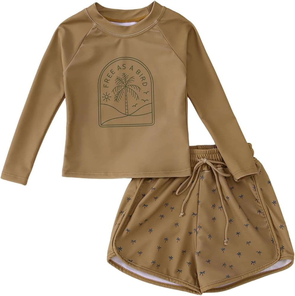 Toddler Baby Boy Swimsuit 2Pcs Long Sleeve Bathing Suit Set Rash Guard Swimwear Set Funny Graphic... | Amazon (US)