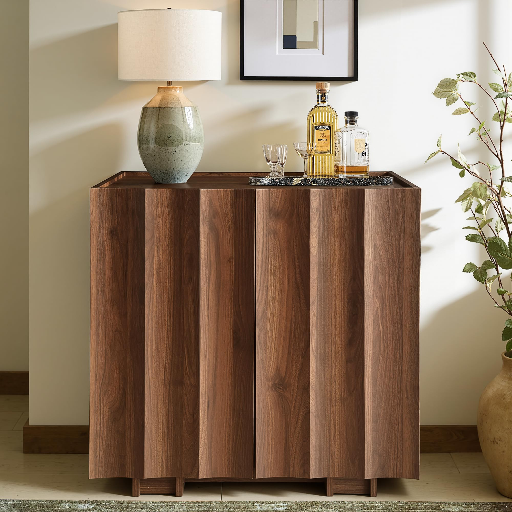 win2win Buffet Cabinet with Storage, Mid Century Modern Sideboard with Wave Design, Wood Grain Fi... | Amazon (US)