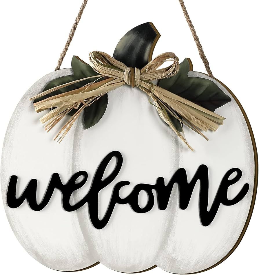 Jetec Fall Decor Pumpkin Welcome Sign Thanksgiving Door Hanger Wooden Pumpkin Decor Hanging Porch... | Amazon (US)