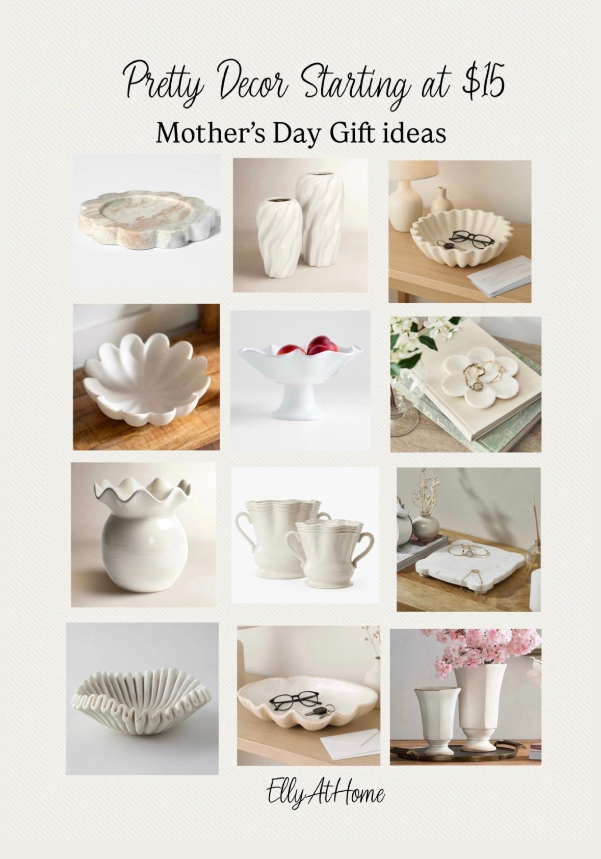 Pretty decor details with scalloped edges, beautiful silhouettes, marble pieces, trinket dishes, vases, cath alls, and more Mother’s Day gift ideas! 

#LTKHome #LTKMothersDay
