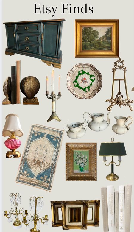 Vintage one of a kind home decor finds from Etsy. Candelabras, frame art, vases, lamps, easel, books for shelf decor, book ends 

#LTKhome #LTKstyletip #LTKFind