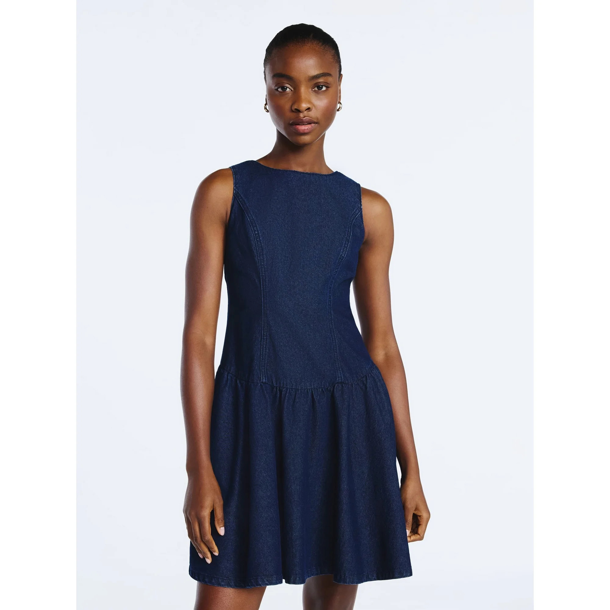Scoop Women's and Women's Plus Boat Neck Cotton Mini Dress with Drop Waist, Sizes XS-4X | Walmart (US)