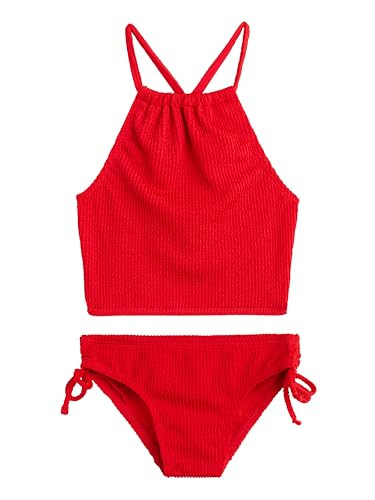 Kanu Surf Girls, Daisy UPF 50 Beach Sport Halter Tankini 2-piece Swimsuit, Popcorn Solid Red, 10 | Amazon (US)