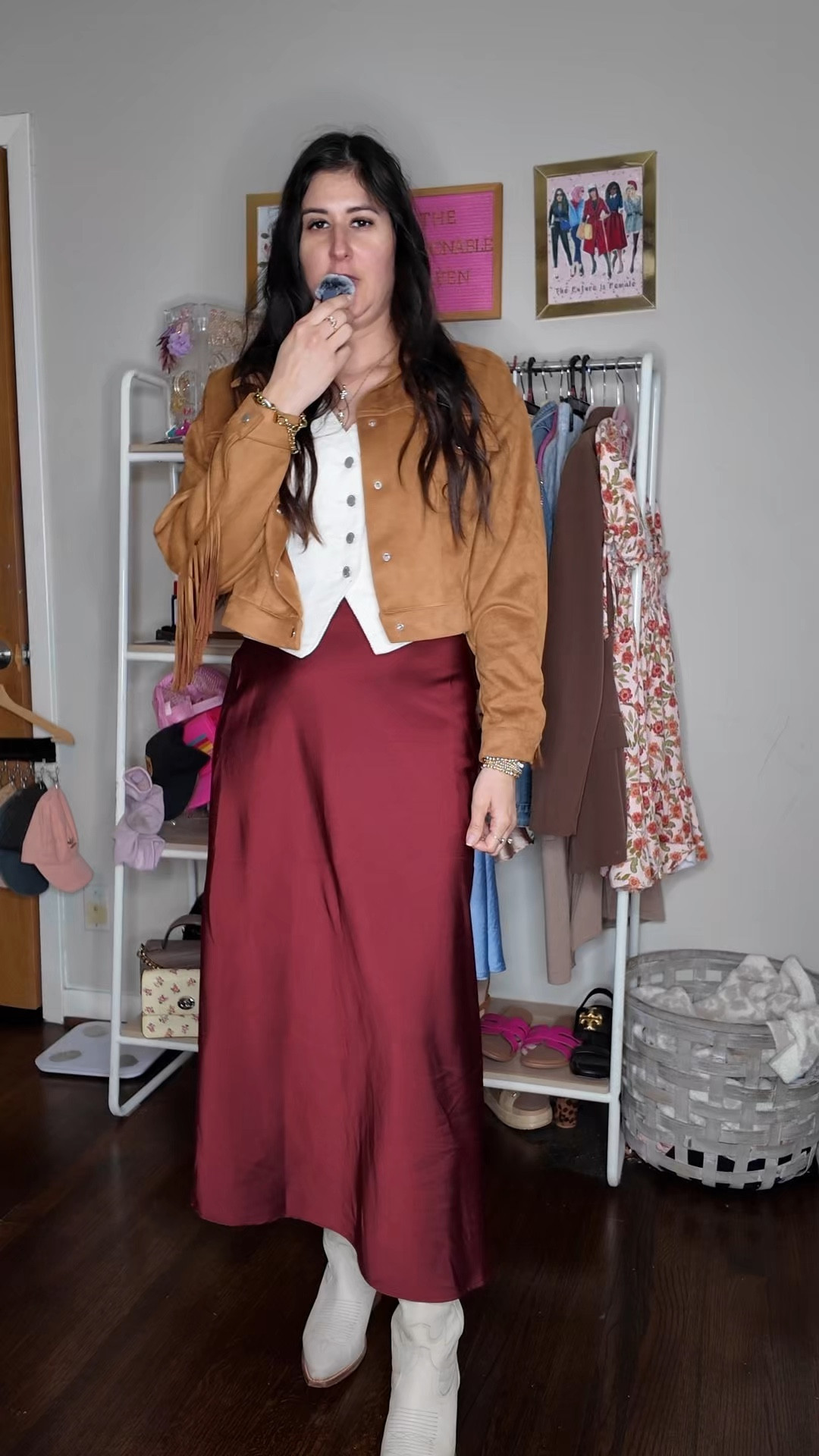 Rodeo outfit inspo. Western outfits. Country concert outfit. Satin skirt with cowboy boots and a vest and fringe jacket.


#LTKootd #LTKSeasonal #LTKgrwm