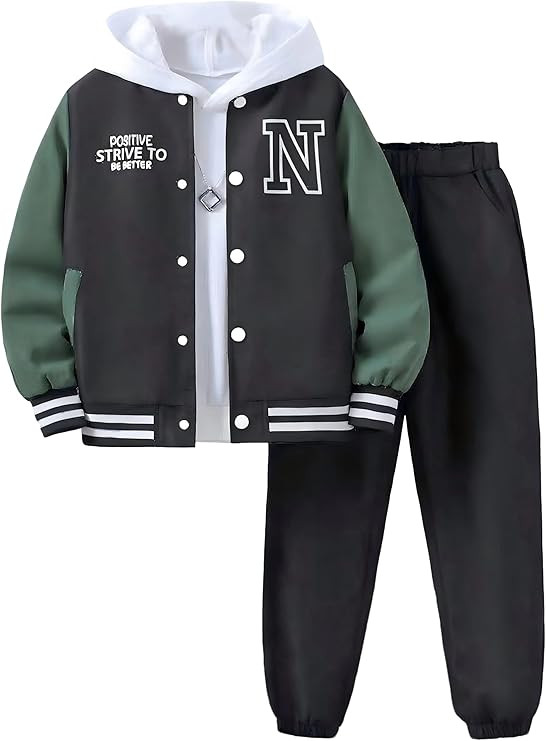 Boys Color Block Button Down Shirt and Jogger Pants Button Up Sweatsuits Sets (Size: 5-12T) | Amazon (US)