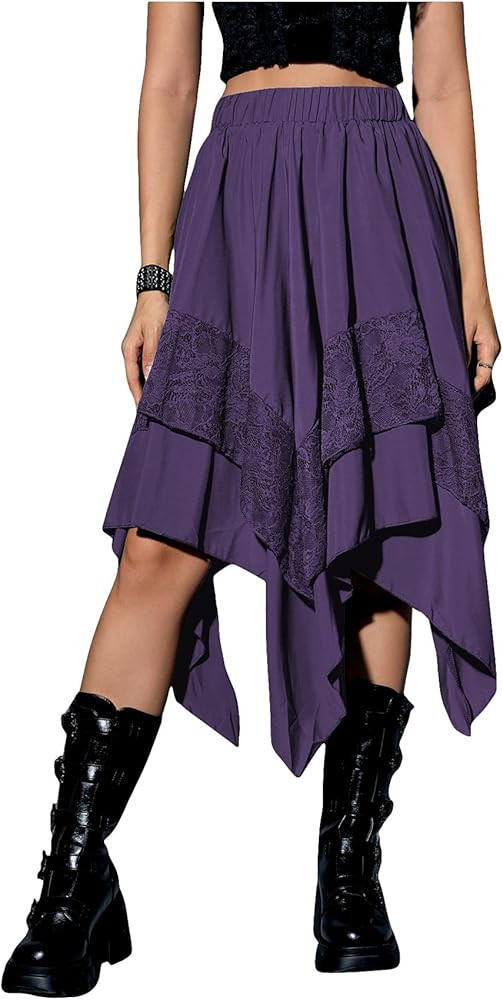 Verdusa Women's Renaissance Pirate Skirt 2026 Y2k Contrast Lace Asymmetrical Midi Skirts Whimsica... | Amazon (US)